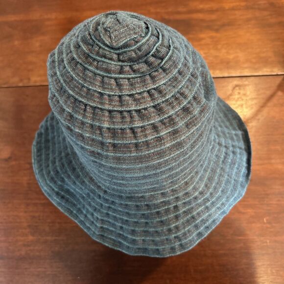 Grevi Firenze Pleated Sun Hat Foldable Womens Made ITALY Blue Green Medium Y2K - Picture 1 of 14